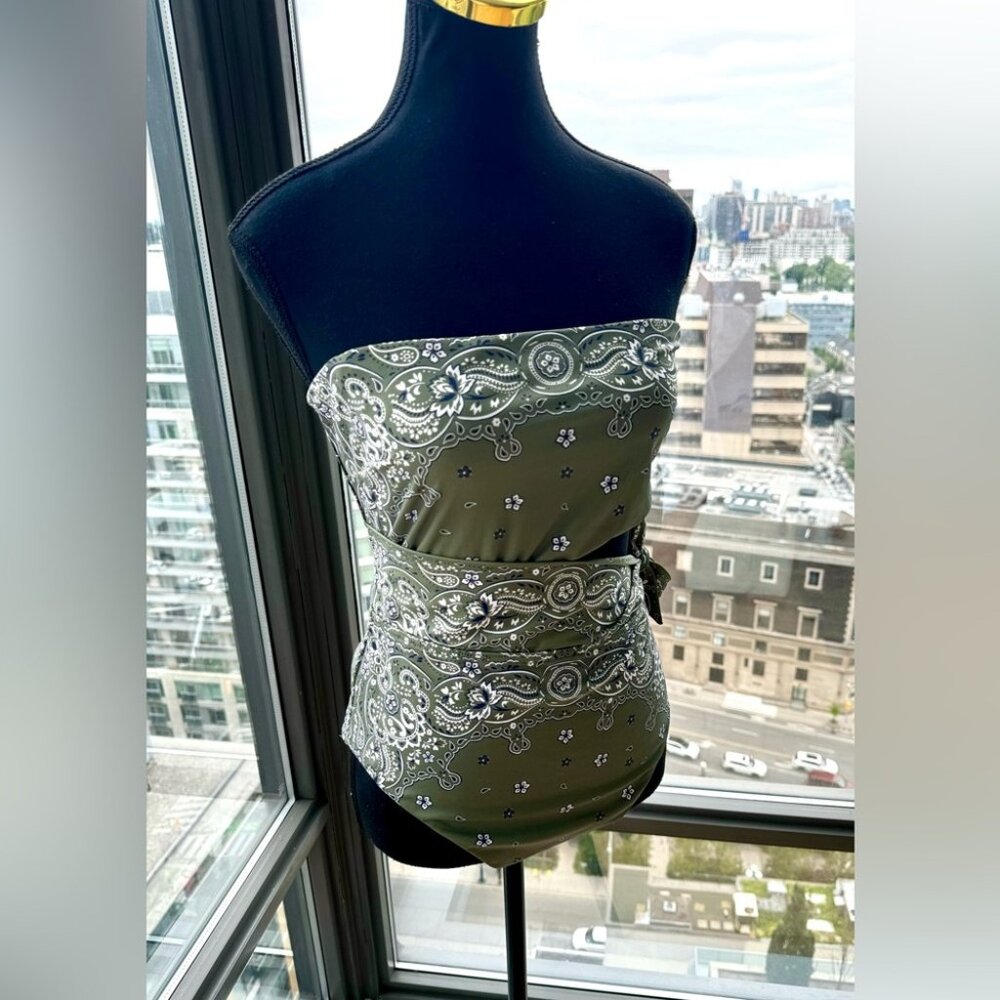 🆕 ZIMMERMANN 🧿 NWOT Paisley Scarf Sculpt Bandeau Swimsuit - Sz 3 - US 8, Green - Picture 5 of 15